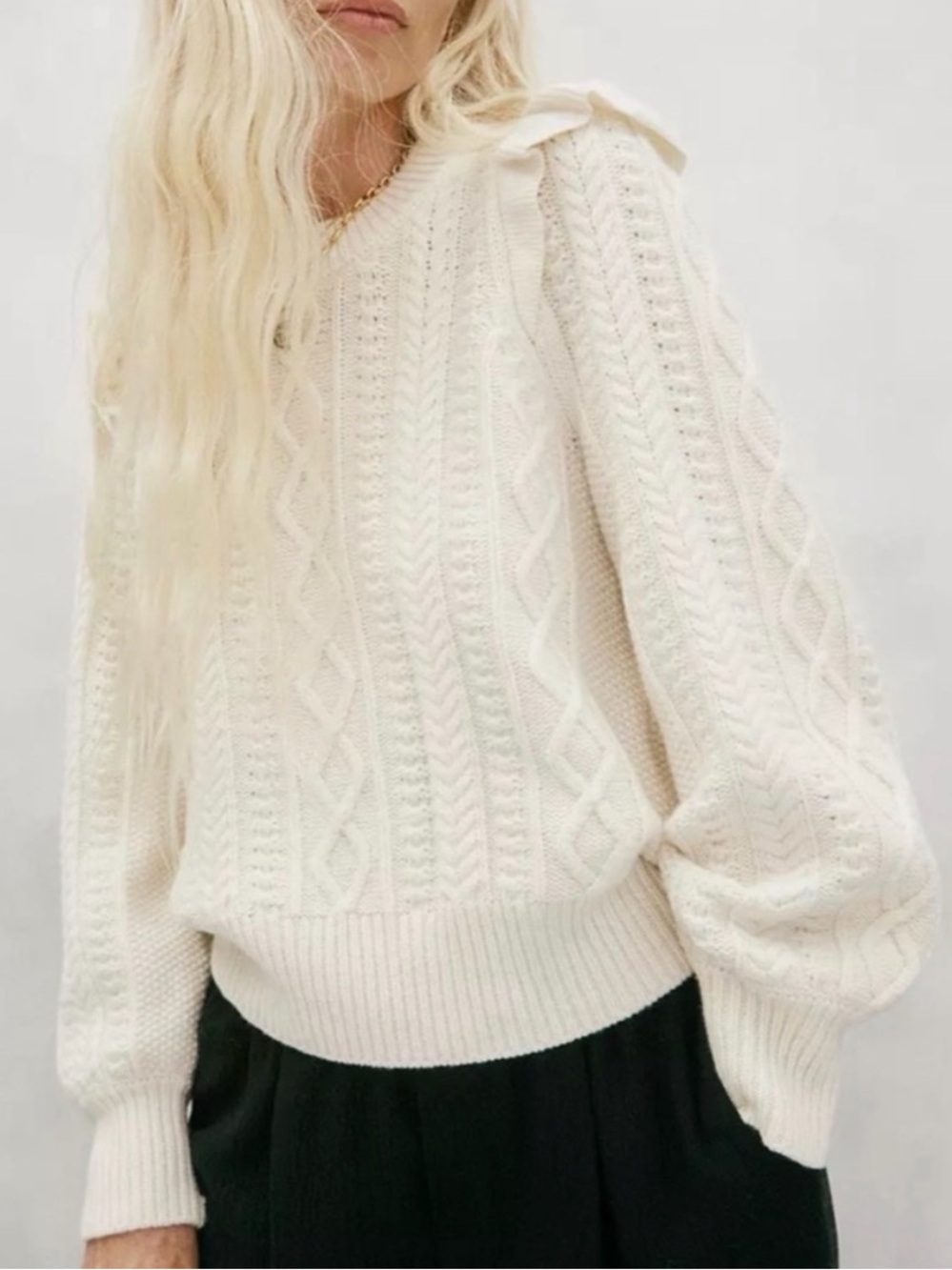 Madewell Ivory Chunky Cable Knit Wool Blend Sweater Feminine Cozy Size M